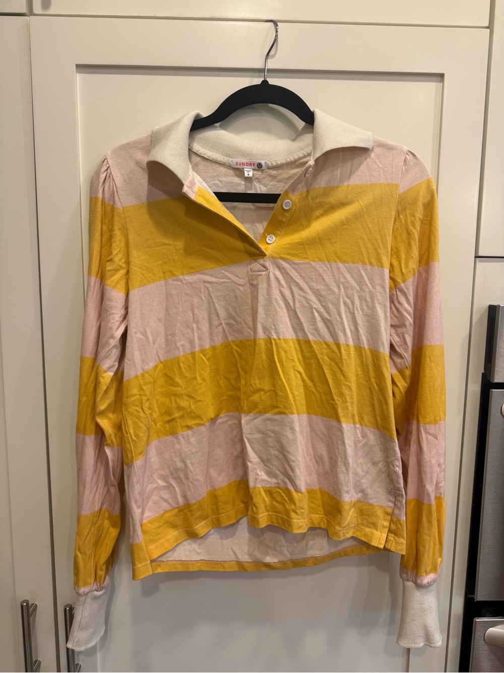 Sundry Yellow and Pink Striped Long-Sleeve Polo